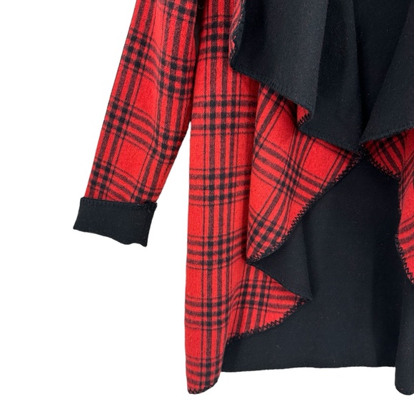 New SOFT SURROUNDINGS Windowpane Jacket Coat Plaid Open Wool Red Black - Picture 4 of 8